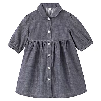 [MUJI 無印良品]幼兒有機棉二重紗織七分袖洋裝80深藍