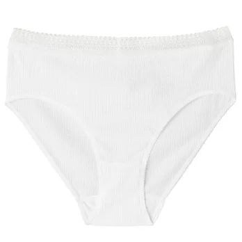 [MUJI 無印良品]女有機棉無側縫螺紋附蕾絲中腰內褲XL白色