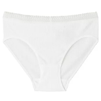 [MUJI 無印良品]女有機棉無側縫螺紋附蕾絲低腰短版內褲M白色
