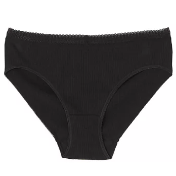 [MUJI 無印良品]女有機棉無側縫螺紋附蕾絲低腰短版內褲L黑色