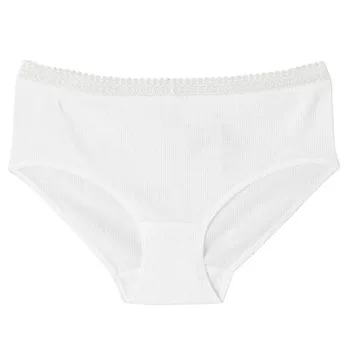 [MUJI 無印良品]女有機棉無側縫螺紋附蕾絲低腰內褲XL白色