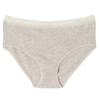 [MUJI 無印良品]女有機棉無側縫螺紋附蕾絲低腰內褲XL灰色