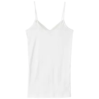 [MUJI 無印良品]女有機棉無側縫螺紋附蕾絲細肩帶M白色