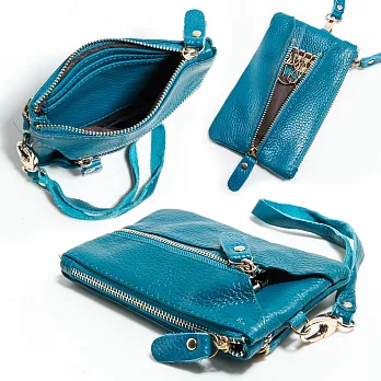 真皮 鑰匙包 三層拉鍊多功能迷你鑰匙錢包 男女通用 CHENSON 藍(W00158-5)