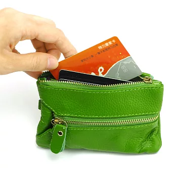 真皮 鑰匙包 三層拉鍊多功能迷你鑰匙錢包 男女通用 CHENSON 綠(W00158-G)