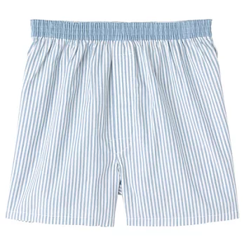 [MUJI 無印良品]男有機棉布帛前開平口褲M淡藍直紋
