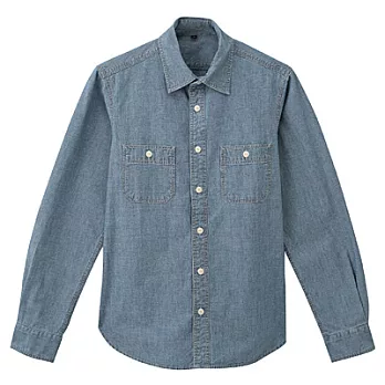 [MUJI 無印良品]男有機棉棉織雙口袋襯衫XL藍色