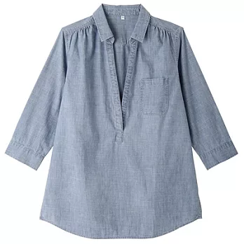 [MUJI 無印良品]女有機棉棉織七分袖長版衫M藍色