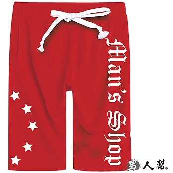 【男人幫】K0435＊韓國同步流行【潮流人氣極簡圓弧星星字母短褲】紅色 L號