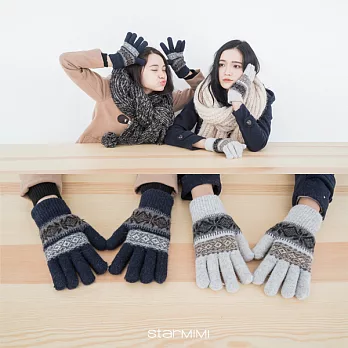 【STARMIMI】雙層編織雪花兔羊毛線保暖手套＊3色FREE藍