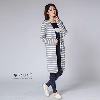 【KatieQ】隨性條紋針織長外套(3色)-FREEFREE藍