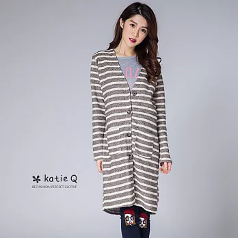 【KatieQ】隨性條紋針織長外套(3色)-FREEFREE卡