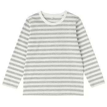 [MUJI 無印良品]兒童有機棉每日兒童服橫紋長袖T恤110灰橫紋