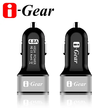 i-Gear 4.8A大電流 雙USB車用充電器(黑色)