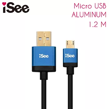 iSee Micro USB 鋁合金充電/資料傳輸線(IS-C68)藍色