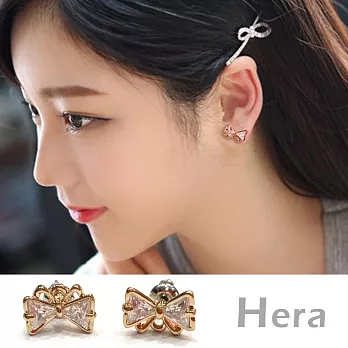 【Hera】赫拉 經典鋯石蝴蝶結針式耳環/耳釘(魅影金)