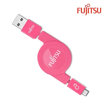 FUJITSU富士通MICRO USB收捲式傳輸充電線(粉)