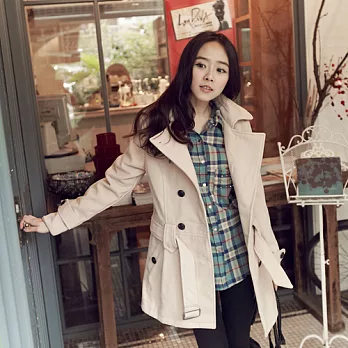 ROSE。大衣式雙排釦毛呢外套 杏系