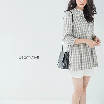 【StarMIMI】荷葉領寬鬆格子洋裝＊FREE米灰
