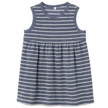 [MUJI 無印良品]幼兒有機棉混圈絨橫紋洋裝80藍橫紋