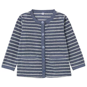 [MUJI 無印良品]幼兒有機棉混圈絨橫紋開襟衫90藍橫紋