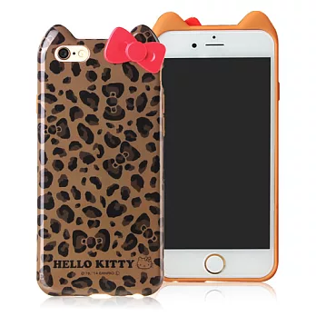 Hello Kitty iPhone 6 (4.7吋)豹紋蝴蝶結TPU手機殼-兩色咖啡色