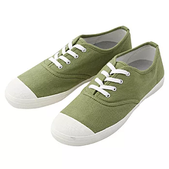 [MUJI 無印良品]棉水洗圓頭帆布鞋25.5煙燻綠