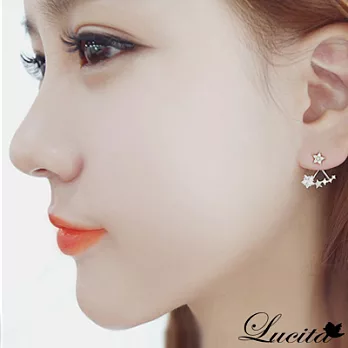 Lucita 韓國新款式 時尚流行貼耳垂掛耳環 星星相映 白