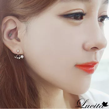 Lucita 韓國新款式 時尚流行貼耳垂掛耳環 星星相映 玫瑰金