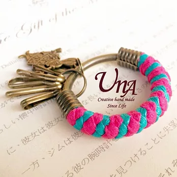 [UNA] 編織腊繩鐵環鑰匙圈 (小) 桃紅+湖水綠+愛麗絲兔