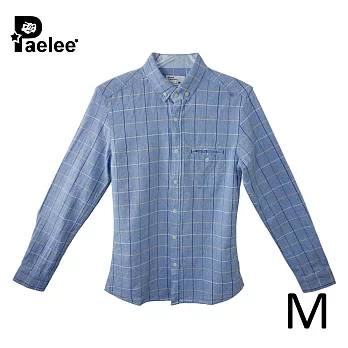 【Paelee 帕里】格紋單口袋牛津布 長袖襯衫M藍色