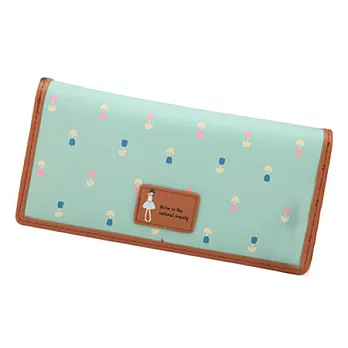 【MFS】粉色夢幻動漫少女窄版車縫邊女用長夾 (共6色可選)淺綠色