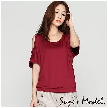 【名模衣櫃】MIT涼感挖肩性感修身寬板上衣-暗紅FREE暗紅