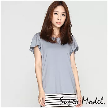 【名模衣櫃】MIT涼感素色荷葉袖短版上衣-灰色L灰色