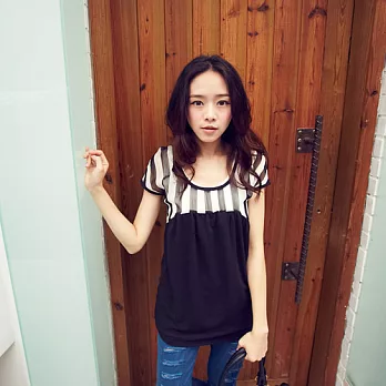 ROSE。韓式雪紡拼接上衣 黑系