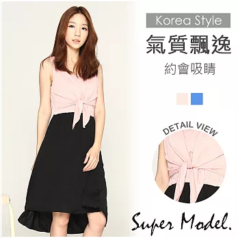 【名模衣櫃】圓領造型燕尾前擺無袖洋裝-共二色FREE粉色