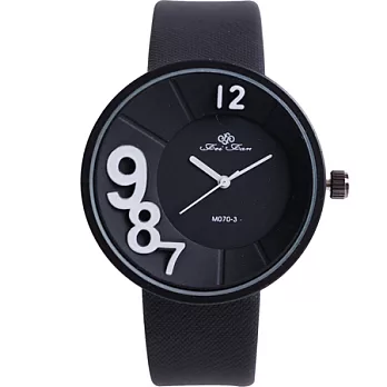 Watch-123 美夢盛開-大數字偏心圓繽紛腕錶 (6色可選)黑色