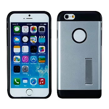 【BIEN】iPhone 6 Plus 時尚輕甲雙件雙料可立保護殼 (銀)