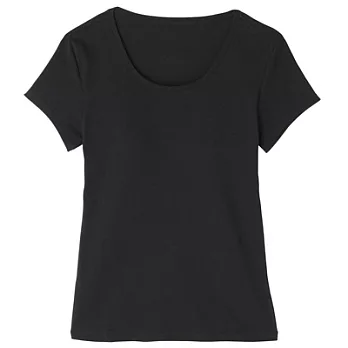 [MUJI 無印良品]女內裏網織涼感彈性天竺有杯T恤S黑色