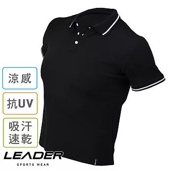 【LEADER】涼感/防晒/速乾 戶外機能Polo衫2XL(黑色)