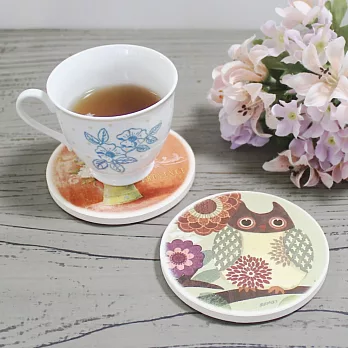 【米朵】名家插畫圖案陶瓷吸水杯墊-森林貓頭鷹A