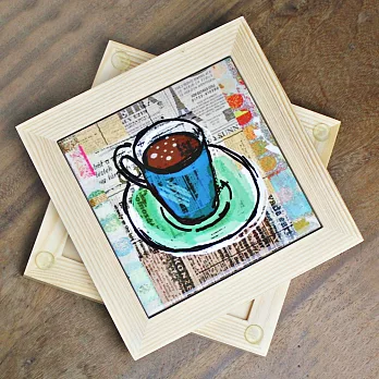【米朵】名家插畫圖案實木磁磚隔熱墊-咖啡B