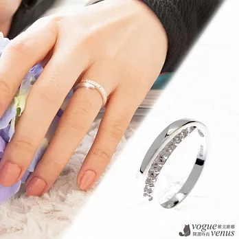 維克維娜 春意蕩漾 簡易鑲鑽伶俐戒指-可調式戒圍 。925純銀戒指