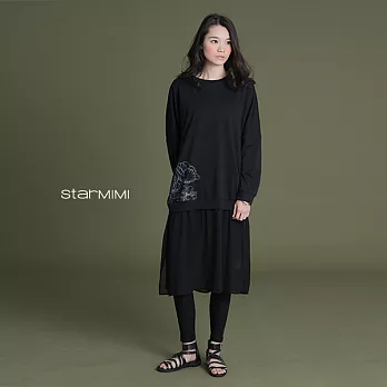 【StarMIMI】線性印花下接雪紡衛衣洋裝＊FREE黑