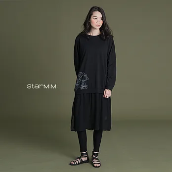 【StarMIMI】線性印花下接雪紡衛衣洋裝＊FREE黑