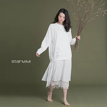 【StarMIMI】線性印花下接雪紡衛衣洋裝＊FREE白
