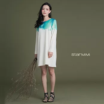 【StarMIMI】油彩筆觸渲染印花洋裝＊S米白印藍