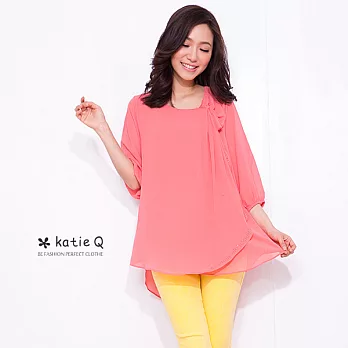 【KatieQ】浪漫美學層次雪紡上衣(橘)-M-3LM橘