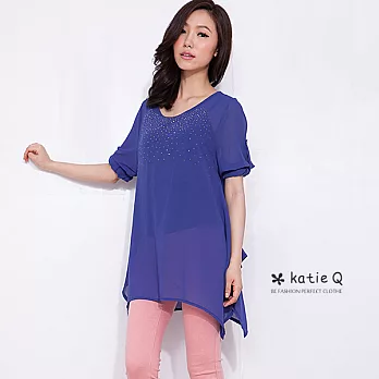 【KatieQ】浪漫美學層次雪紡上衣(藍)-M-3LM藍
