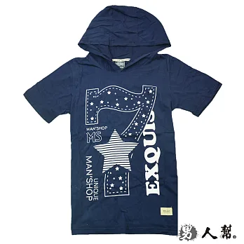 【男人幫】T1003＊【數字7STAR短袖連帽T恤】藍色 M號